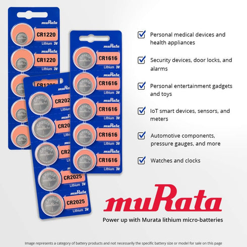 Murata CR1220 Battery DL1220 ECR1220 3V Lithium Coin Cell (25 Batteries)...