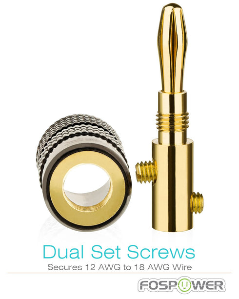 FosPower Banana Plugs 5 Pairs / 10 pcs, Closed Screw 24K Gold Plated Speaker Plug Connectors for Speaker Wire, Wall Plate, Home Theater, Audio/Vid...