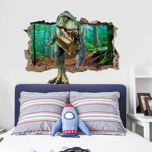 Supzone Dinosaur Wall Stickers Broken 3D Decorative Wall Decals Removable Boys Bedroom Baby Nursery Childrens Wall Decor...