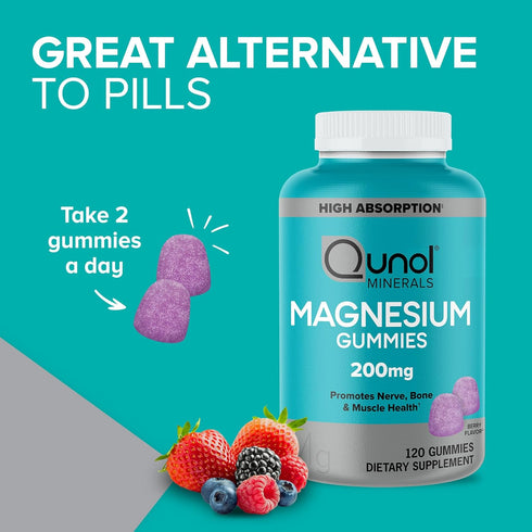 Qunol Magnesium Gummies for Adults, 200mg Magnesium Citrate Gummies, High Absorption Magnesium Supplement, Supports Nerve Health, Bone Health, Mus...
