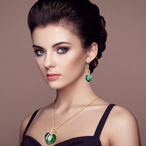 MTLEE 4 Sets Peacock Jewelry for Women, Valentine's Day Gifts Crystal Necklace Earrings, Rhinestone Waterdrop Pendant, Heart Charm Hook Earrings f...