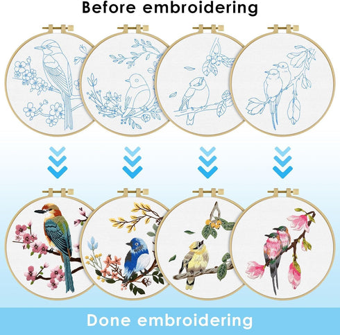 ERKOON 4 Sets Embroidery Kit for Beginners, Art Craft Handy Sewing Set Hummingbird and Flower Cross Stitch Starter Kits, DIY Embroidery Kits with ...