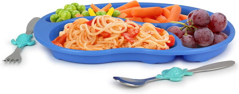 Kids Divided Plate with Utensils - Children's Meal Set with Plate, Fork and Spoon - Ocean...