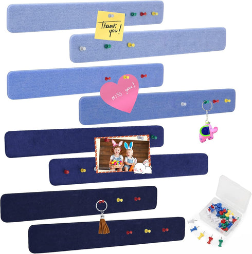 8 Pack Felt Pin Board Bar Strips, 15inch Bulletin Board Bar Strips Self-Adhesive Cork Board for Wall Office Decor with 35 Push Pins(Blue)...