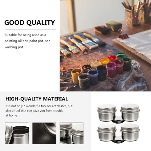 Stainless Steel Containers 2 Pcs Double Dipper Cup Stainless Steel Oil Painting Cup with Lid Large Mouth Double Clip Artist Paint Brush Washer Art...