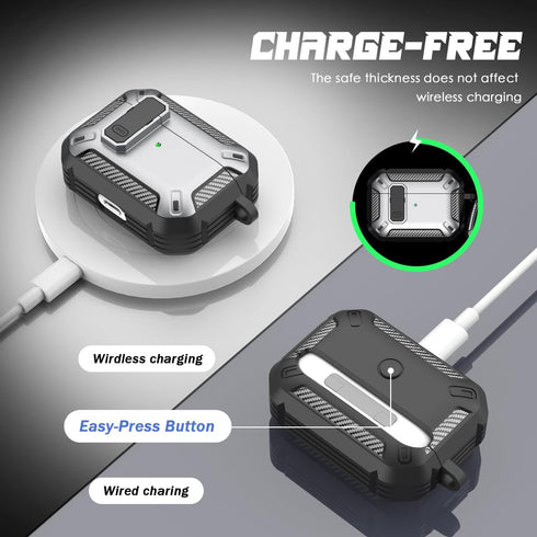 AirPods Pro Case Cover with Cleaner Kit, Military Hard Shell Protective Armor with Lock for AirPod Pro Charging Case, Front LED Visible, Silver......