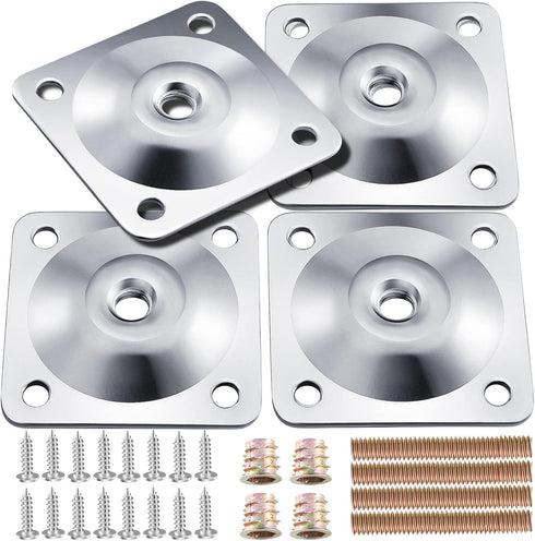 Leg Mounting Plates, 4 Sets Furniture Leg Attachment Plates, 5/16"(M8) Industrial Grade Flat Mounting T-Plates with Hanger Bolts, Screws, Strength...