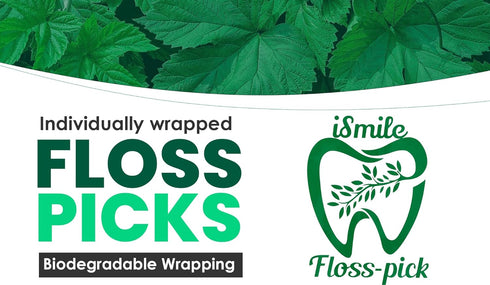i-Smile Dental Floss Picks Individually Wrapped in Biodegradable Paper, Extra Mint Flavor, Promotes Gum Health, Shred Resistent...