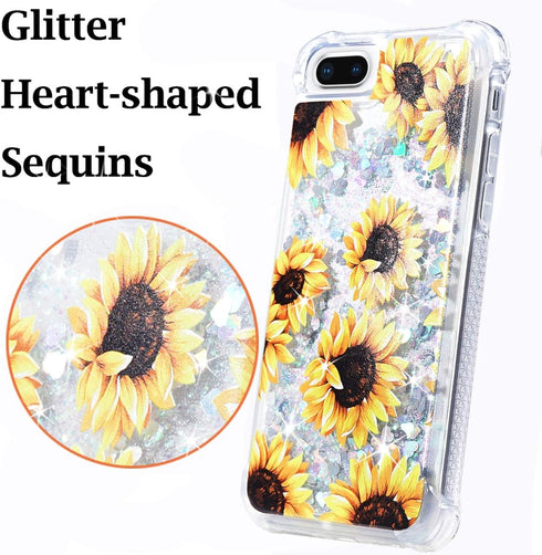 iPhone 7 Plus Case, iPhone 8 Plus Glitter Floral Case Flower Bling Sparkle Floating Liquid Soft TPU Cushion Luxury Case for Girls Women Cute Case ...