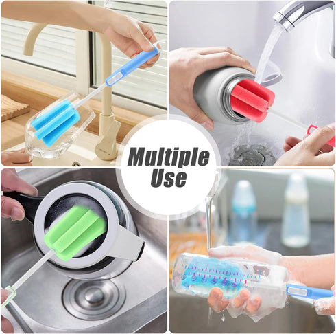 3 Pack Sponge Cleaning Brush Soft Foam Sponges Bottle Scrubber Dishwashing Brushes with Adjustable Long Plastic Handle for Home Kitchen Baby Bottl...