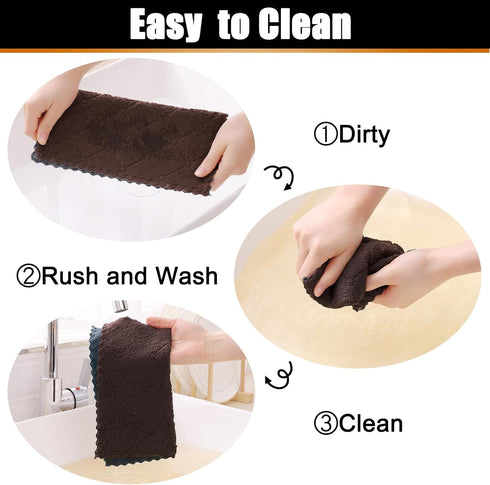 12 Pack Kitchen Cloths Dish Towels (10" x 10", Dark Grey & Brown), Super Soft and Absorbent Dish Cloths, Coral Velvet Microfiber Cleaning Cloth, N...