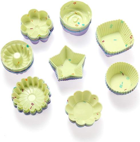 40PCS Silicone Cupcake Baking Cups Set Silicone Baking Cups For Baking, Including 8 Shapes Silicone Muffin Cups Cupcake Molds (Round, Square, Star...