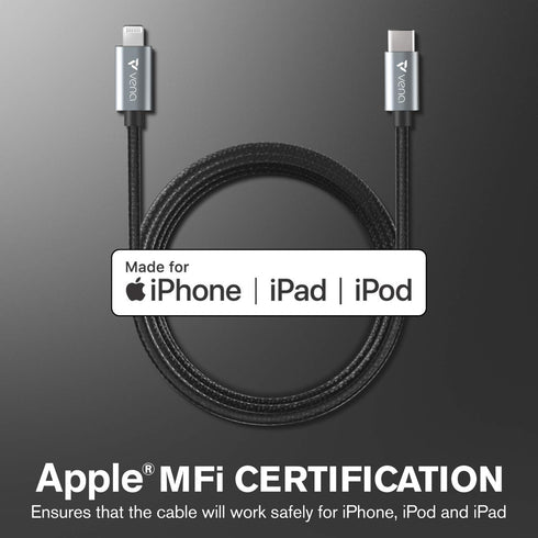 FosPower Vena USB C to Lightning Cable - 10FT, (Apple MFI Certified) 18W Fast Charge Nylon Braided Apple Charger Compatible with iPhone 14/13/12/1...