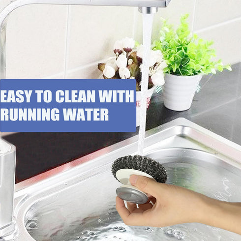 Stainless Steel Wool Scrubber with Handle, Heavy Duty Dish Scrubber, Steel Brush for Cleaning Pots, Pans, Grills, Sink (4 Pack)...