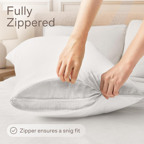 Ultra Soft Pillow Protectors with Zipper Standard Size - Set of 4 Breathable Pillow Covers - 100% Protection Against Stains, Dust & Dirt - Machine...