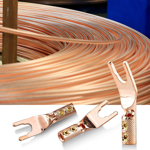 Speaker Spade Plug Connectors, Screw Locking Speaker Wire Connector with Allen Wrench+Heat Shrink Tubing, Fork Y Spade Lugs 45 Degree for Speaker ...