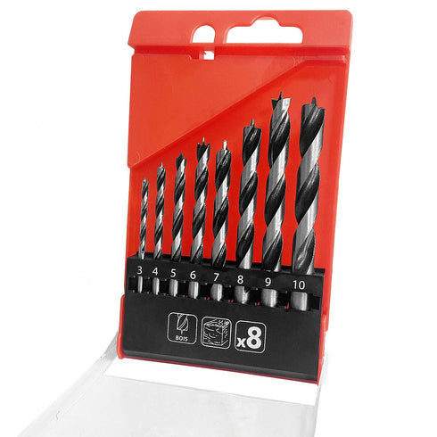 JONMON Brad Point Drill Bits - 8 Pcs 3-10mm Spur Point Spiral Twist Wood Metric Drill Bits with Durable Case Wood Working Tool for Hardwood or Sof...