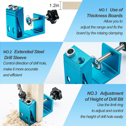 Pocket Hole Jig Kit with Drill Guide Joint Pocket Hole Jig 15 Degree Woodworking Inclined Hole Adjustable DIY Woodworking Tools Carpentry Locator...