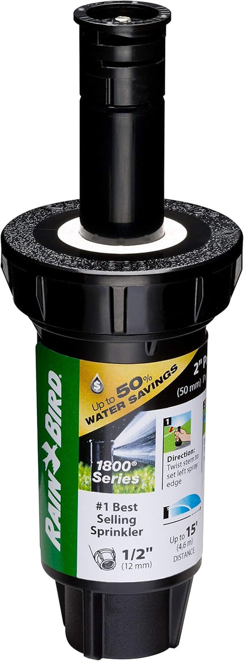 Rain Bird 1802HDSPRS Pressure Regulating (PRS) Professional Dual Spray Pop-Up Sprinkler, 180° Half Circle Pattern, 8' - 15' Spray Distance, 2" Pop...