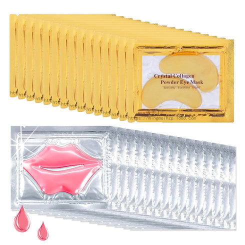 30 Pairs 24K Gold Eye Masks & Lip Masks,Crystal Collagen Eye Patches for Puffy Eyes, Effectively Moisturizing Lip & Eye Skin Care Reducing Fine Li...