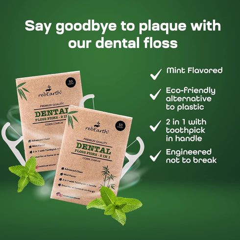 Natural Dental Floss Picks - Oral Care Dental Pick w/Mint Flavored Toothpicks, 2-in-1 Natural Floss & Toothpicks, Plant-Based Dental Flossers, Too...