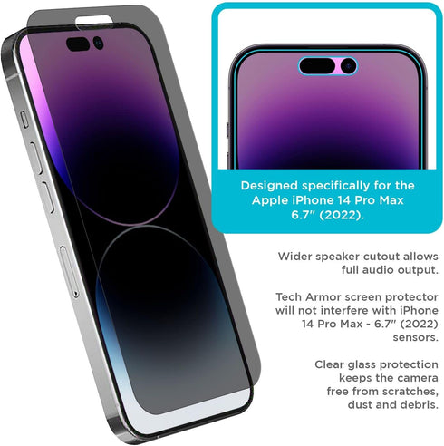 Tech Armor 1 Pack Privacy Ballistic Glass Screen Protector Compatible for Apple NEW iPhone 14 Pro Max 5G 6.7 Inch Tempered Glass 2022...