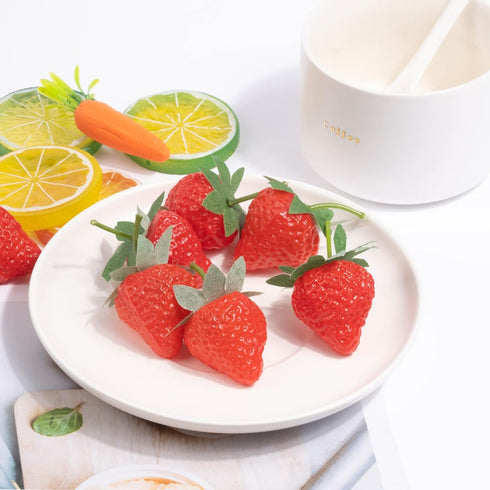 VIDELLY 20 Pieces Artificial Strawberries Fake Strawberries Lifelike Red Realistic Plastic Fruit for Kitchen Party Decoration Photo Prop,S Size...
