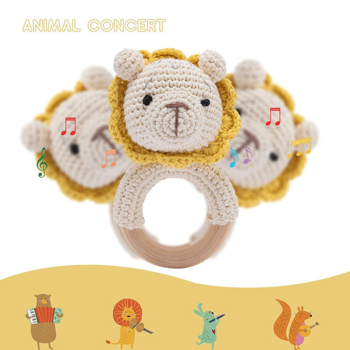 Youuys Wooden Baby Rattle Toys, Easter Rattle for Baby Crochet Lion Rattle Toy Natural Wood, Shaker Rattle for Hand Grips, Boy Girl First Rattle G...
