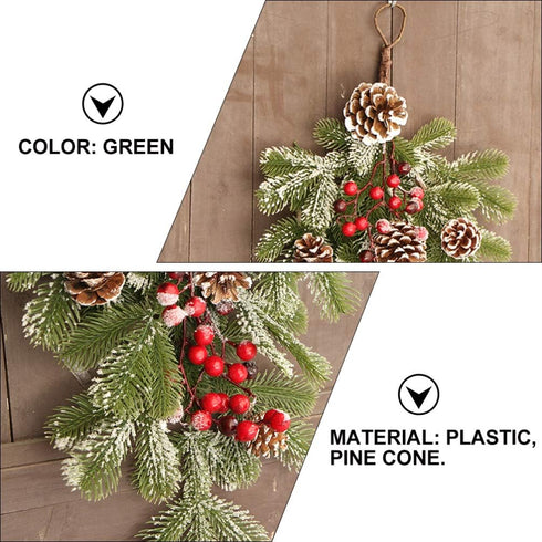 BESTOYARD Artificial 21.7in Christmas Teardrop Swag Pine and Pinecone Teardrop Door Swag Decoration for Holiday Wall Door Window Decor...