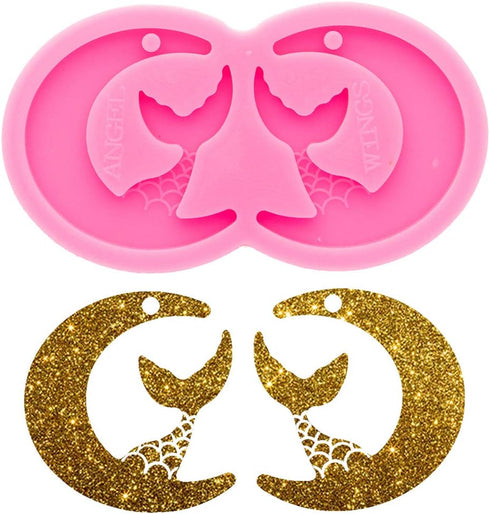 Super Glossy Moon Mermaid Silicone Mold Earring Epoxy Craft Silicone Molds Clay Mould DIY Necklace Jewelry Making Silicone Epoxy Molds Size S...