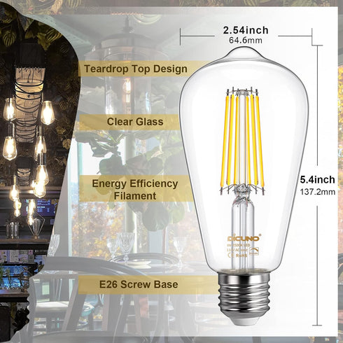 DiCUNO LED Edison Bulb 60 Watt Equivalent, Daylight White 4500K, Dimmable Edison Bulbs ST64, Antique LED Filament Bulb for Kitchen Lighting, 700 L...