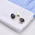 Black Obsidian Stone Round Men's Cufflinks In Gift Case Silver Natural Gemstone Cufflinks for Men Jewelry for Wedding Party Business Birthday Anni...