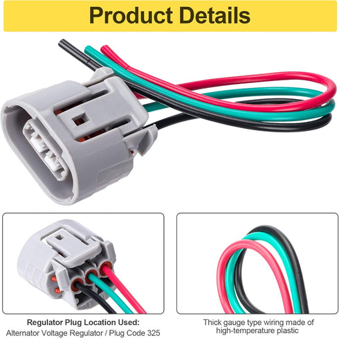 PAGOW 3 Wires Alternator Regulator Harness, Alternator Pigtail Connector Plug Harness Replacement for Infiniti EX35 G35, Nissan 350Z Maxima Rogue,...
