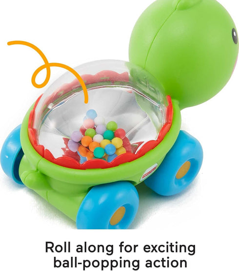 Fisher-Price Baby Crawling Toy Poppity Pop Turtle Push-Along Vehicle with Ball Popping Sounds for Infants Ages 6+ Months...