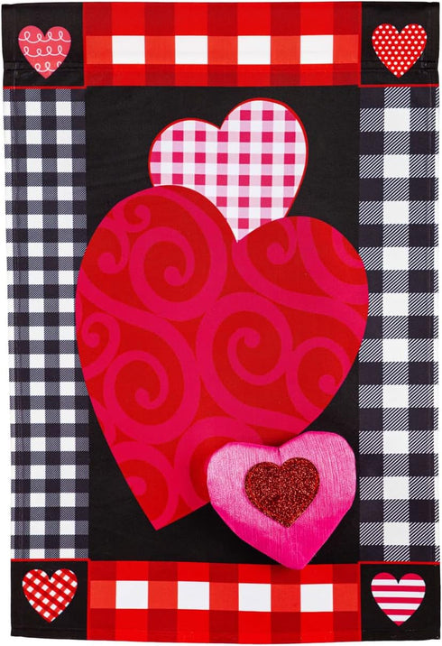 Evergreen Flag Valentine's Heart Patterned Border Garden Applique Flag | Valentines Day Garden Flag 12x18 Double Sided | Small Welcome Garden Flag...