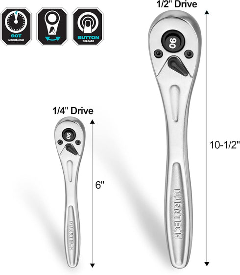 DURATECH 1/4 Ratchet Handle, 90-Tooth Socket Wrench, Reversible Ratchet Wrench, Quick-release...