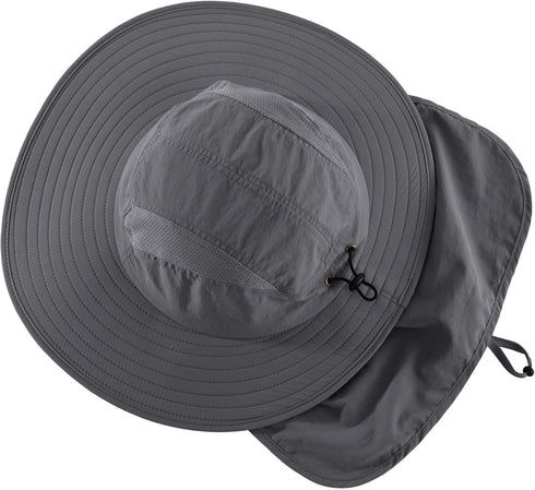 Home Prefer UPF 50+ Mens Wide Brim Fishing Hat with Neck Flap Sun Hat for Men Women Sun Protection Cap...