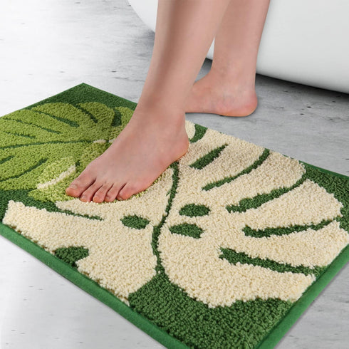 Hi Space Bathroom Rugs 24x16IN Blue Leaves Bath Mat for Bathroom Non Slip Machine Washable Soft Microfiber Absorbent Cute Bath Rug Plush for Tub S...