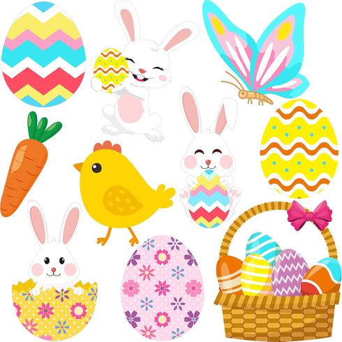 30 Pieces Happy Easter Paper Cutouts Bunny Eggs Carrot Basket Chicken Butterfly Cutouts Animals Theme Party Signs Paper Cutouts for Easter Party D...