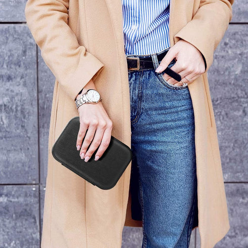 Small Jewelry Box Necklace Ring Storage Organizer Mini Jewelry case Double Layer Travel Jewelry Organizer for Women Girls Gift/Black...