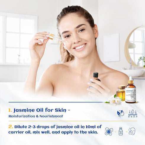 HIQILI 1 Fl Oz Jasmine Essential Oil, 100% Pure Natural for Diffuser, Hair, Skin, Perfume Making - 30ml...