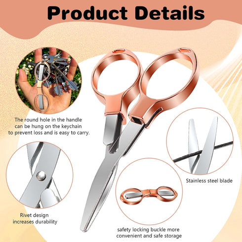 2 Pcs Folding Scissors, Portable Travel Scissors, Safe Small Scissors Stainless Steel Retractable Mini Scissors Glasses-Shaped Telescopic Cutter f...
