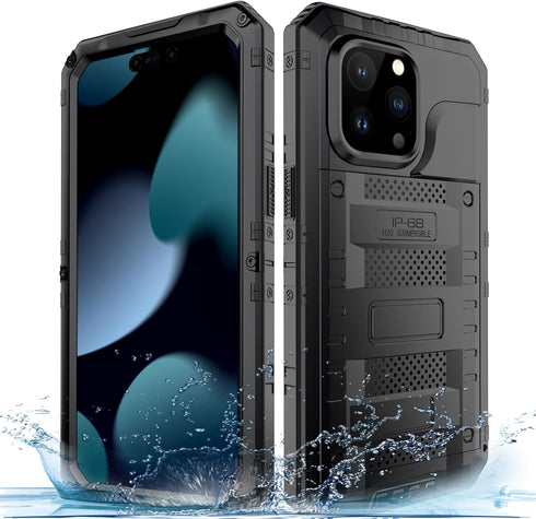 Marrkey Waterproof Case for iPhone 15 Pro Max, Heavy Duty Durable Metal Full Body Built-in Screen Protection Case Shockproof Dustproof Rugged Mili...