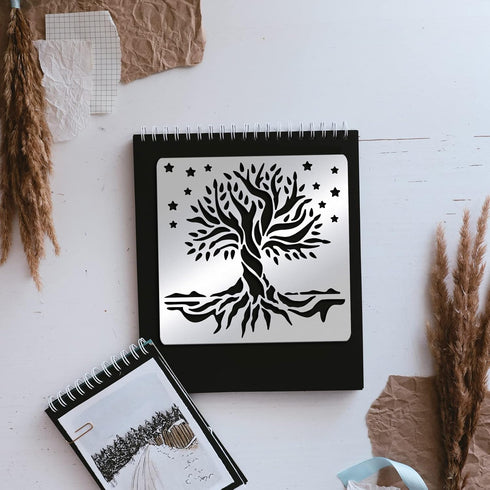 FINGERINSPIRE Tree of Life Metal Journal Stencil Stars Metal Painting Template Stainless Steel Multifunctional Planner Metal Stencils Templates fo...