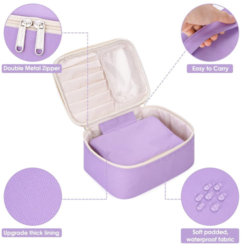 Narwey Travel Makeup Bag Large Cosmetic Bag Make up Case Organizer for Women (Light Purple)...
