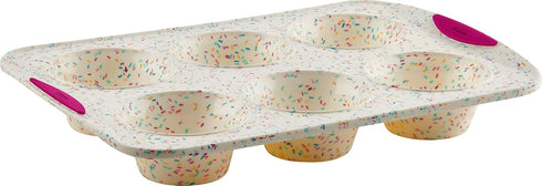 Trudeau Structure White Confetti Reinforced 6 Cup Jumbo Muffin Pan Silicone Bakeware...