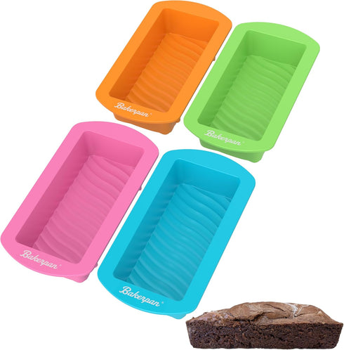 Bakerpan Silicone Mini Loaf Pans for Baking, Mini Cake Pans, 4.5 Inch Baking Pan, Reusable Baking Mold - Set of 4...