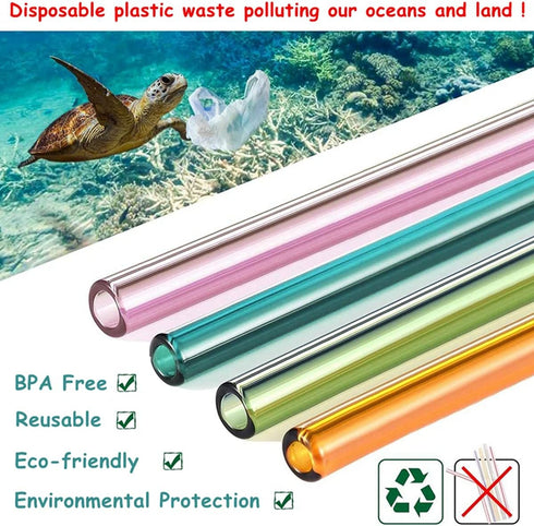 8 Pcs Reusable Glass Straws, 8"x8mm Eco-friendly Drinking Straws for Smoothies, Milkshakes, Tea, Juice, Cocktails - Multi-Color Mixed (8Pcs Bent)...