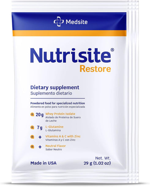 Nutrisite Restore Powder for Wound Healing Support, includes Whey Isolate Protein, L-Glutamine, Vitamins A, C, and Zinc – Gluten and Sacarose Free...