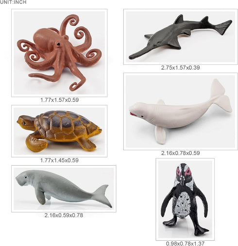 Ocean Sea Marine Animal Figure Toys Playsets 6 PCS Mini White Whale Sea Turtle Penguin Octopus Mermaid Model Toy Desktop Decoration Collection Par...